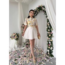 Vintage Garden Kemer Detaylı Mini Elbise