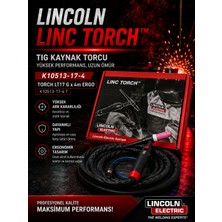 Lincoln Electric Lt 17 G Ergo Tıg Torcu 4 Metre Gaz Soğutmalı K10513-17-4 Argon Kaynak Torcu