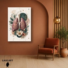 Gaagart Tekli Dikey Kanvas Tablo Çiçekli Akciğer Anatomisi Botanik Medikal Tasarım