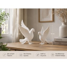 Emas Design 2’li Dekoratif Güvercin Biblo Seti – Beyaz 3D Baskı Masa ve Raf Süsü