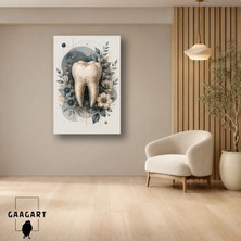 Gaagart Tekli Dikey Kanvas Tablo Mavi Çiçekli Diş Anatomisi Diş Hekimi Muayenehane Dekoru