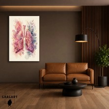 Gaagart Tekli Dikey Kanvas Tablo Pembe Mavi Suluboya Akciğer Anatomisi Doktor Ofisi