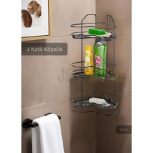 Jet's Home Banyo Rafı Mutfak Rafı Paslanmaz Baharatlık 3 Katlı Köşelik Şampuanlık Siyah