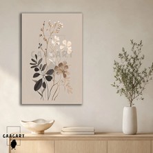 Gaagart Tekli Dikey Kanvas Tablo Bej Gri Ince Çiçek ve Yaprak Dalları Minimal Botanik Tasarım