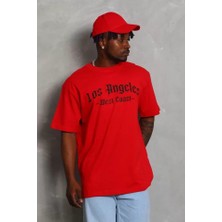 Guzu & Çarşı Unisex Oversize Baskılı Bisiklet Yaka T-Shirt - Kırmızı