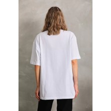 Guzu & Çarşı Unisex Bisiklet Yaka 20/1 Düz Oversize T-Shirt - Beyaz