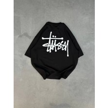 Guzu & Çarşı Unisex Bisiklet Yaka Baskılı Oversize T-Shirt - Siyah
