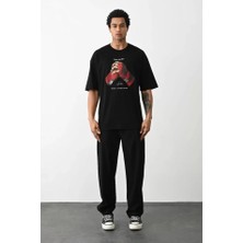 Guzu & Çarşı Unisex Baskılı Oversize T-Shirt - Siyah