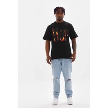 Guzu & Çarşı Unisex Baskılı Oversize T-Shirt - Siyah