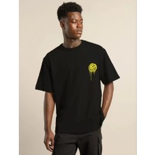 Guzu & Çarşı Unisex Bisiklet Yaka Baskılı Oversize T-Shirt - Siyah