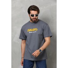 Guzu & Çarşı Unisex Basic Bisiklet Yaka Oversize T-Shirt - Füme