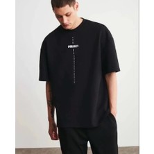 Guzu & Çarşı Unisex Bisiklet Yaka Baskılı Oversize T-Shirt - Siyah