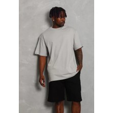 Guzu & Çarşı Unisex Oversize Düz Bisiklet Yaka T-Shirt - Gri