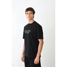 Guzu & Çarşı Unisex Bisiklet Yaka Baskılı Oversize T-Shirt - Siyah