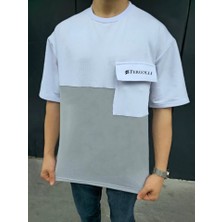Guzu & Çarşı Unisex Torba Cep Detaylı  Parçalı T-Shirt - Gri