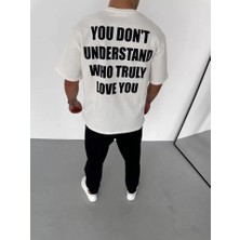 Guzu & Çarşı Unisex Bisiklet Yaka Baskılı Oversize T-Shirt - Beyaz