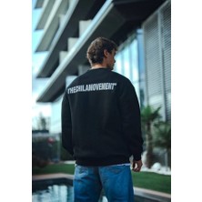 Guzu & Çarşı Kışlık Bisiklet Yaka Oversize Baskılı Sweatshirt - Siyah