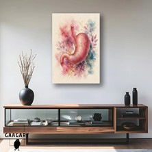 Gaagart Tekli Dikey Kanvas Tablo Pembe Suluboya Mide Anatomisi Medikal Sanat