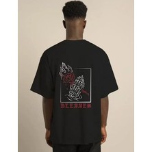 Guzu & Çarşı Unisex Bisiklet Yaka Oversize Baskılı T-Shirt - Siyah