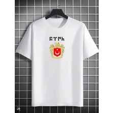 Guzu & Çarşı Unisex Bisiklet Yaka Baskılı Oversize T-Shirt - Beyaz
