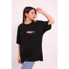 Guzu & Çarşı Unisex Bisiklet Yaka Baskılı Oversize T-Shirt - Siyah