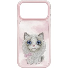 Nimmy Nımmy Friends 17 Pro 3D Nakış Işlemeli Ragdoll Kedi Desenli Büyük Göz Serisi  Metal Çerçeveli Düz    Kılıf Pembe