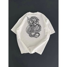 Guzu & Çarşı Baskılı Oversize Bisiklet Yaka T-Shirt - Beyaz