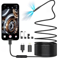 Sezy Çift Kameralı ios,Android Uyumlu Endoskop Yılan Kamera 10 Metre 8mm Sert Kablo