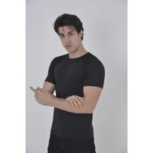Guzu & Çarşı Erkek Omuz Fileli Slim Fit T-Shirt - Siyah