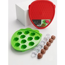 Airobazar Çilek Şekilli Kapaklı Silikon Buz Kalıbı 20 cm - Esnek Yapışmaz Çikolata, Jöle ve Meyve Buzluğu
