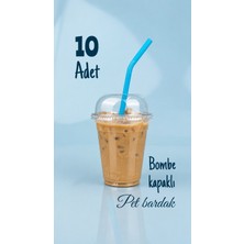 Ezupack Kapaklı Pipetli 350 cc Sert Plastik Bardak 10 Adet Limonata Soğuk İçecek Milkshake İçin