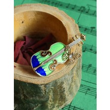 Müzik Ve Herşey Müziğin Sihiri Üstünüzde Keman Broş Yeşil