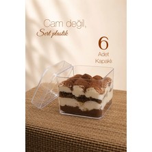 6'lı Kare Tiramisu Cup 280 cc Mika Kase Plastik Şeffaf Kapaklı Sunum Kabı Tatlı & Meze ve Salata Kap