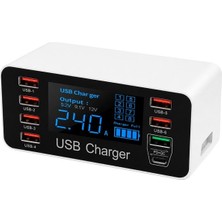 Powermaster PM-26057 8 Portlu LCD Ekranlı Akıllı USB ve Type-C Pd Şarj Istasyonu