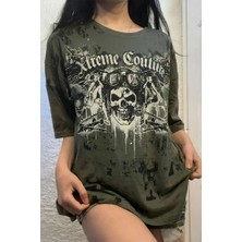 Moonstyle Collection Haki Yeşili Flyboy Skull Cyber Grunge Unisex T-Shirt