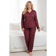Bravie Süet Gömlek Yumuşak Dokulu Büyük Beden Pijama Takımı 7240 Kırmızı Büyük Kalpli