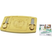 Hace Bazaar Dikdörtgen - Bombeli Kenar2-Bıçak=sağ-Sol Ahşap Bambukahvaltı Peynir Sunum Pano Bıçak=ahşap SAPLI19X28.7X1.4CM (4887)
