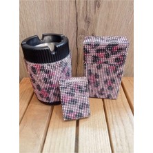 Gardenauto Pembe Leopar Taşlı Touch Metal Sigara Kutusu - Alüminyum Küllük ve Zippo Çakmak Seti