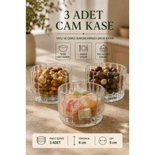 Rotanev 3 Adet Modern Çizgili Yuvarlak Borosilikat Cam Kase Seti – Tatlı Çerez Meze Kahvaltılık Sunum Kasesi 400 ml