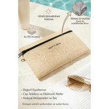 Ocean Home Textile Termal Astarlı Naturel Renk Jüt Keten Makyaj Çantası 22 x 14 cm Seyahat İçin