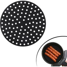 Hace Bazaar Siyah Isıya Dayanıklı Yıkanılabilir Silikon Fırın ve Airfryer Yuvarlak Model Pişirme Matı 23 cm (4887)