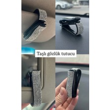 Gardenauto Araç Içi Gözlük ve Kart Tutucu 2 Adet Kristal Taşlı Işıltılı Klipsli Güneşlik Organizer