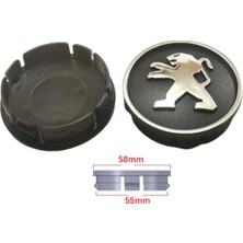 Gardenauto Peugeot Jant Göbeği 58-55MM Black-Silver 4'lü Takım