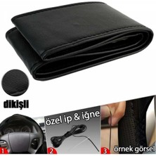 Gardenauto Direksiyon Kılıfı Deri Sarmal Dikmeli Siyah Kırmızı Dikişli