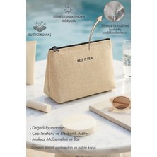 Ocean Home Textile Termal Yalıtımlı Güneşten Koruyan Su İtici Leke Tutmaz Jüt Keten Makyaj Çantası 19 x 13 x 7 cm