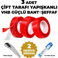 Unitape Vhb Şeffaf Çift Taraflı Güçlü Bant 24 mm x 2 mt 3’lü Set – Maket Bıçağı ve 10’lu Yedek Bıçak Hediyeli