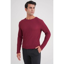 Efor Slim Fit Esnek Pamuklu Dokulu Kumaş Uzun Kollu Bordo Tişört Ts 934