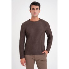 Efor Slim Fit Esnek Pamuklu Dokulu Kumaş Uzun Kollu Kahverengi Tişört Ts 934
