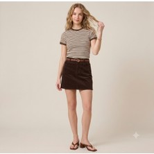 Blouse Çizgili Biyeli Kısa Kollu Fit Crop Bluz