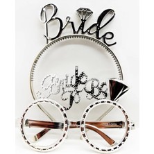 Hace Bazaar Bride Yazılı Taç ve Bride To Be Yazılı Gözlük Seti Gümüş Renk